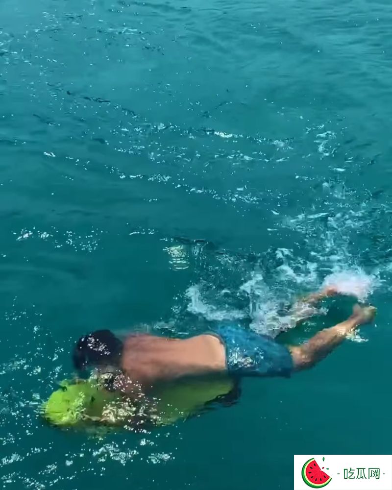施伯雄在海里畅泳。