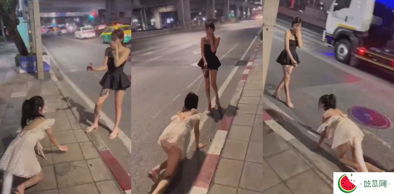 现在年轻人玩的真花啊 车水马龙的马路上当街遛狗