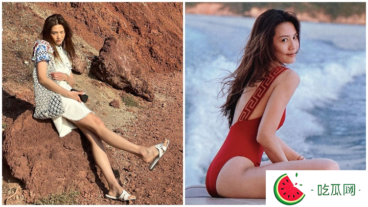 周秀娜出游希腊，大晒修长美腿，疑似走光