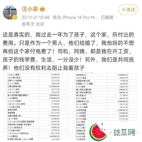汪小菲晒4000万账单是真的吗(汪小菲给大S的家用支出明细)