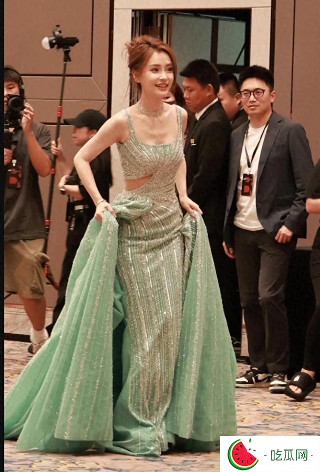 36岁杨颖复出后瘦成纸片人，低姿态“跪地式”合影，暴露尴尬现状