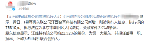 为什么汪峰被指成老赖？(旗下公司因劳动争议案件被执行75310元)